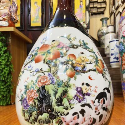 Bình cổ hút họa tiết 2 mặt Hoan Thiên Hỷ Địa - Cửu Tử Phan Đào